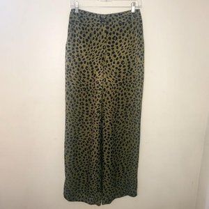 NEW! Zara - Green & Black Cheetach Print Wide Leg Pants Sz M